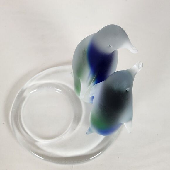 PartyLite Penguin Candle Holder P7196 Frosted Glass Votive Blue Green 5in - Picture 6 of 8
